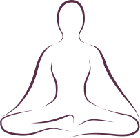 Icône prune d'une silhouette en position de yoga. En tailleur et les mains sur les genoux.